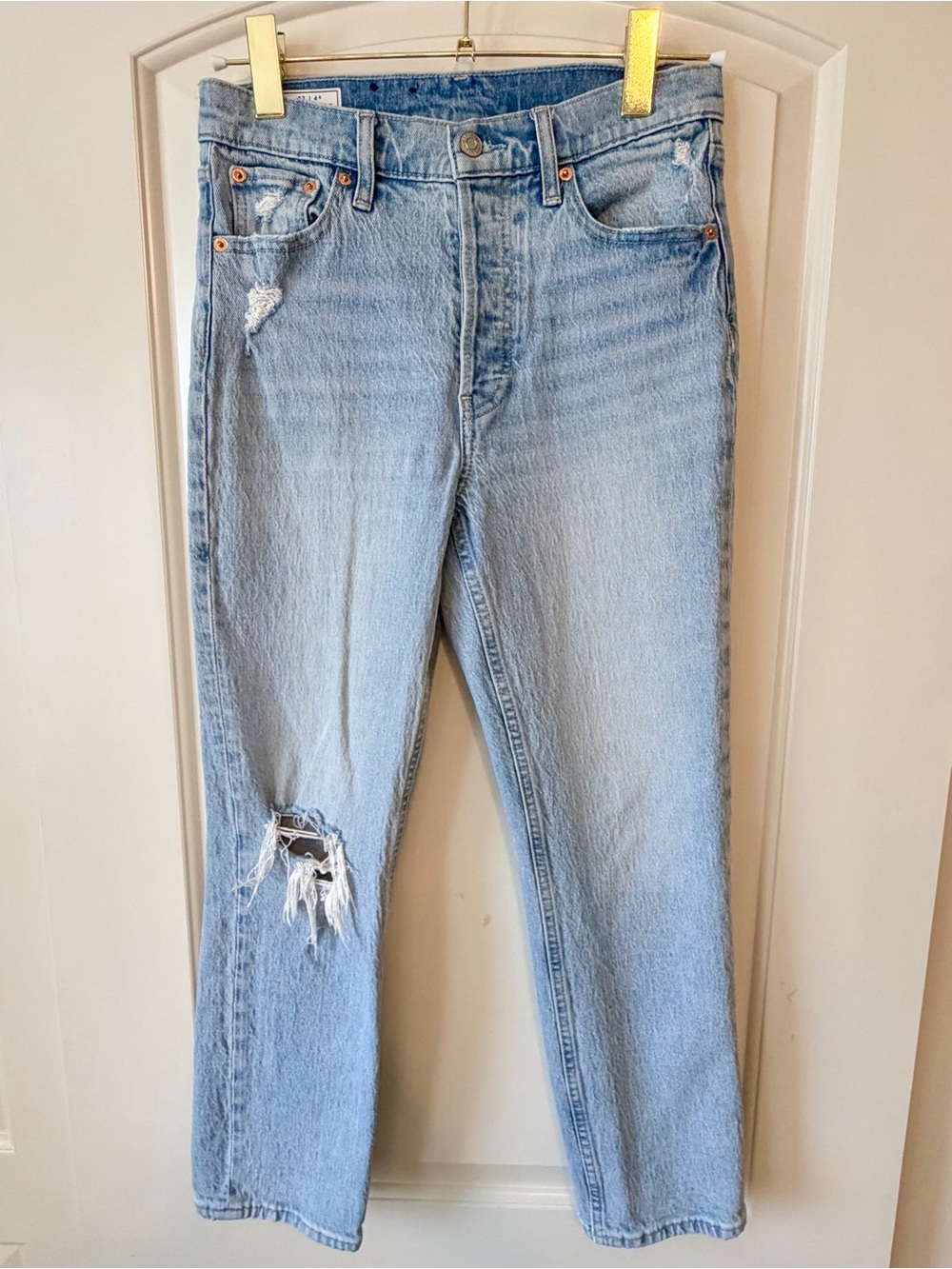 GAP Light Blue Distressed Straight-Leg Jeans